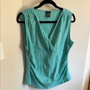 Ann Taylor Sleeveless V-Neck Aqua Wrap Top